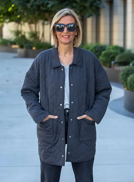 Charcoal Quilted Knit Oversized Parka Jacket