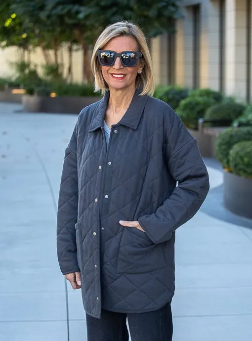 Charcoal Quilted Knit Oversized Parka Jacket