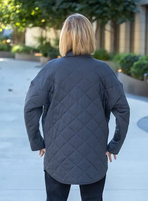 Charcoal Quilted Knit Oversized Parka Jacket