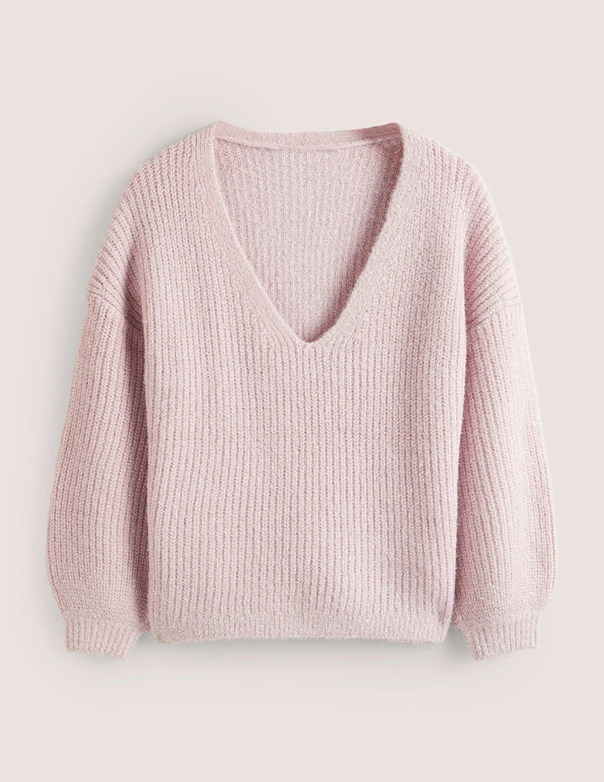 Chunky Fluffy V-Neck Jumper-Cameo Pink Sparkle