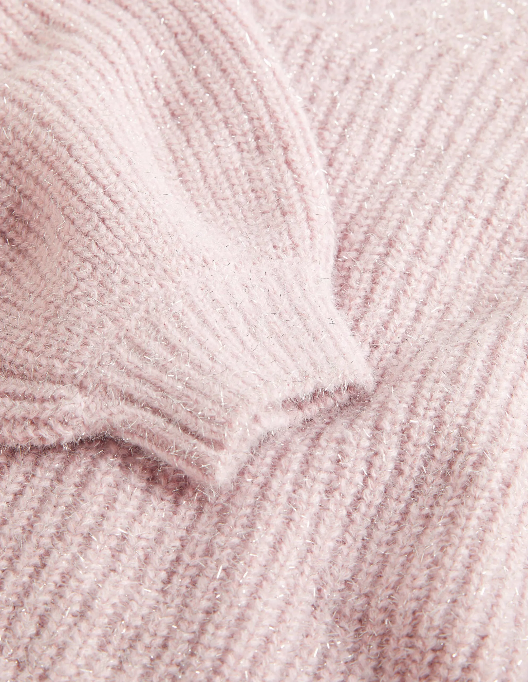 Chunky Fluffy V-Neck Jumper-Cameo Pink Sparkle