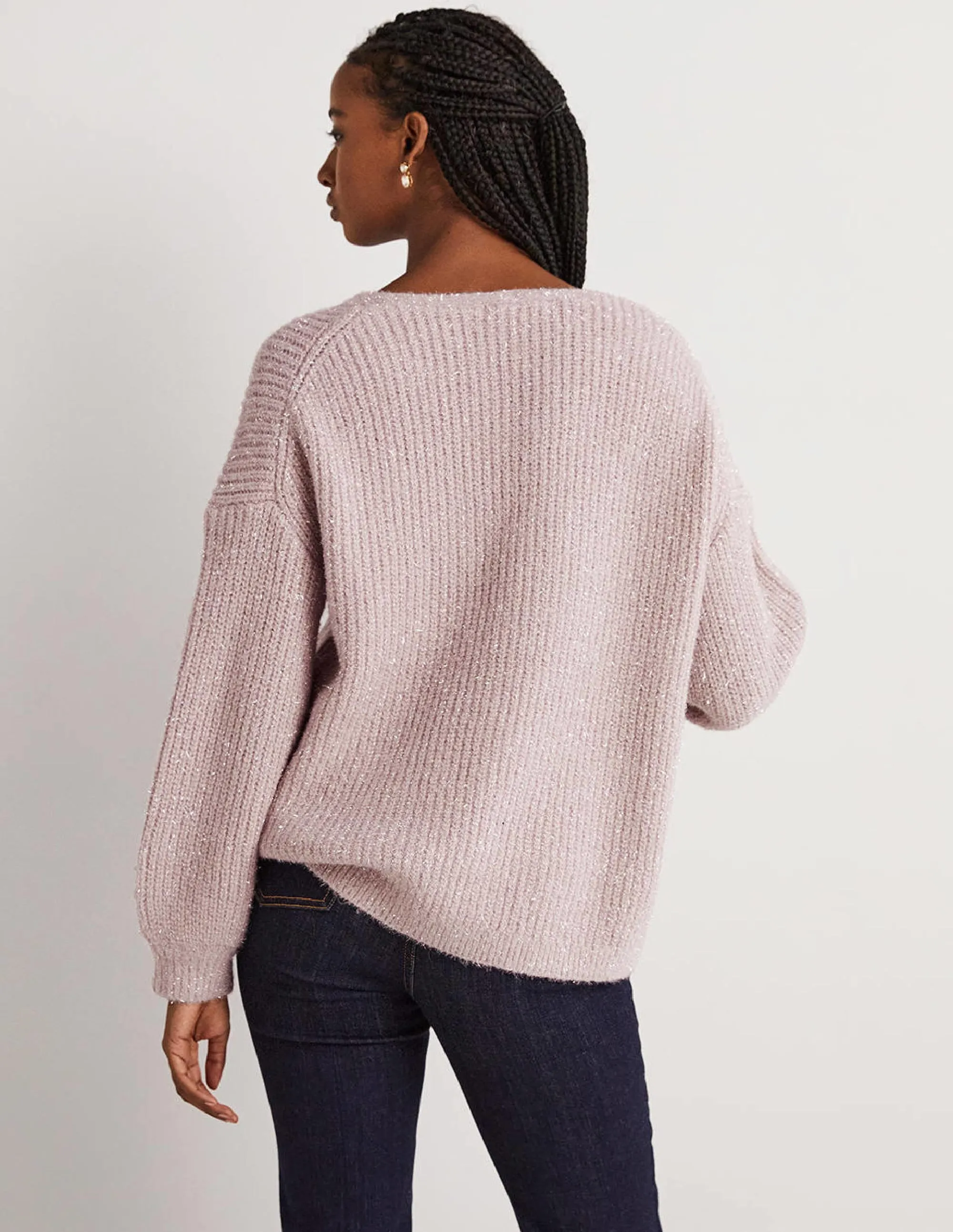 Chunky Fluffy V-Neck Jumper-Cameo Pink Sparkle