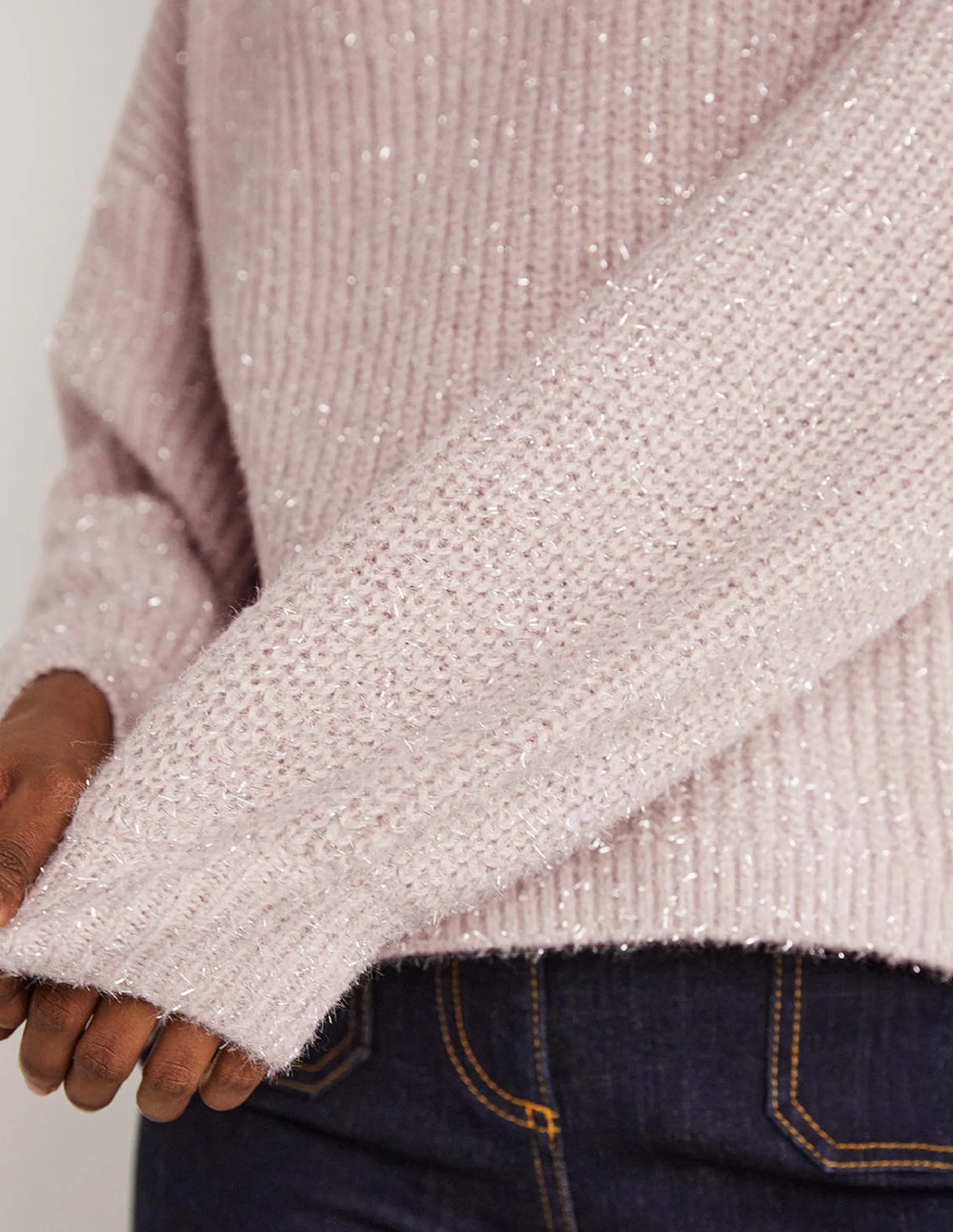 Chunky Fluffy V-Neck Jumper-Cameo Pink Sparkle