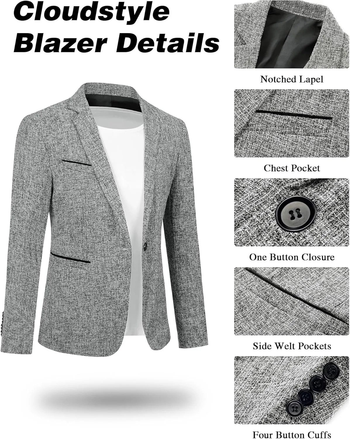 Cloudstyle Men's Suit Jacket One Button Slim Fit Sport Coat Business Daily Blazer