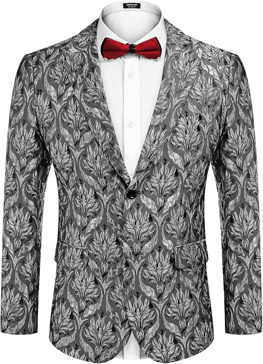 COOFANDY Men's Floral Tuxedo Jacket Rose Embroidered Suit Jacket Wedding Prom Dinner Party Blazer