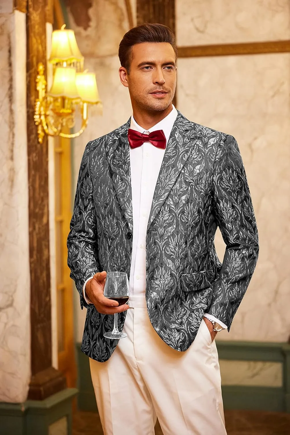 COOFANDY Men's Floral Tuxedo Jacket Rose Embroidered Suit Jacket Wedding Prom Dinner Party Blazer