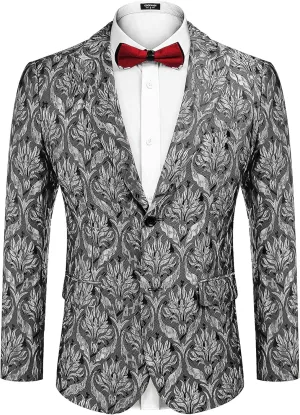 COOFANDY Men's Floral Tuxedo Jacket Rose Embroidered Suit Jacket Wedding Prom Dinner Party Blazer