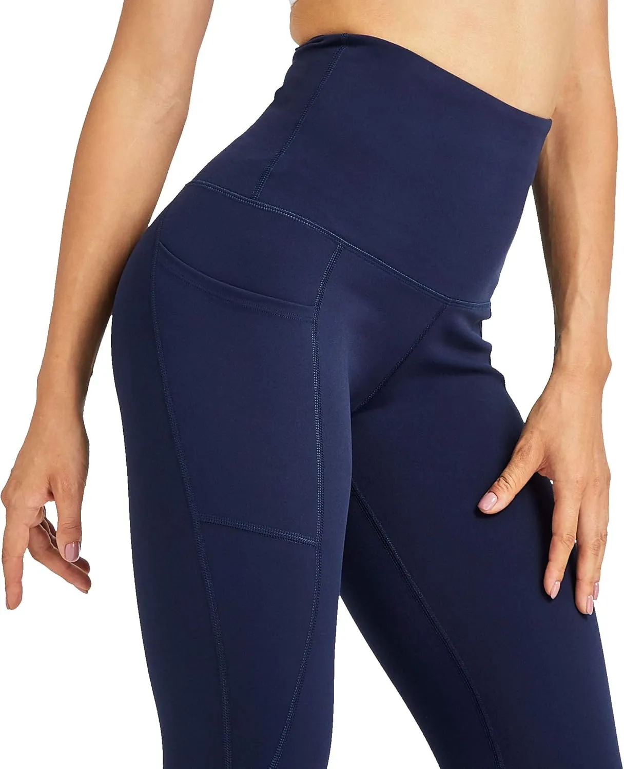 COOLOMG High Waist Yoga Pants with Pockets for Women Thick Tummy Control Workout Gym Running Leggings