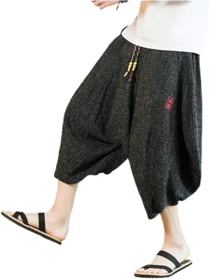 Embroidery Harem Pants Casual Spring Summer Men Baggy Trousers Streetwear Sweatpants Male Loose s2 Black M