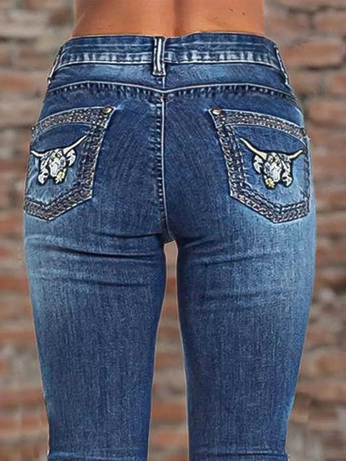 Flamingals Women's Mid Waist Wide Leg Jeans Embroidered Vintage Style Ripped Detail Buckle Jeans for Women