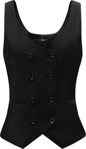 Foucome Womens Suit Vest Double Breasted V-Neck Fashion Dressy Casual Waistcoat Vest for Women