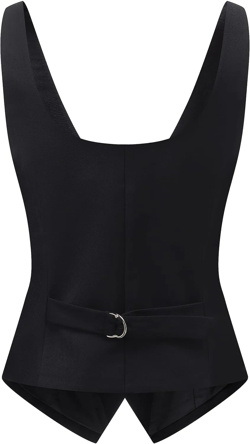 Foucome Womens Suit Vest Double Breasted V-Neck Fashion Dressy Casual Waistcoat Vest for Women
