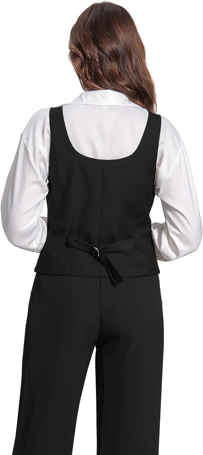 Foucome Womens Suit Vest Double Breasted V-Neck Fashion Dressy Casual Waistcoat Vest for Women