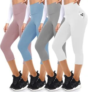 FULLSOFT 4 Pack Leggings with Pockets for Women,Soft High Waisted Tummy Control Workout Yoga Pants