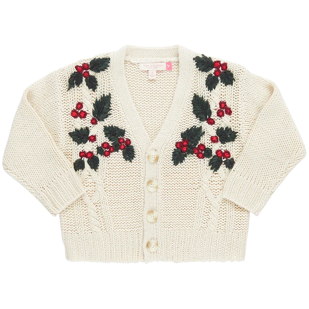 GIRLS HAPPY HOLLY SWEATER - HOLLY EMBROIDERY