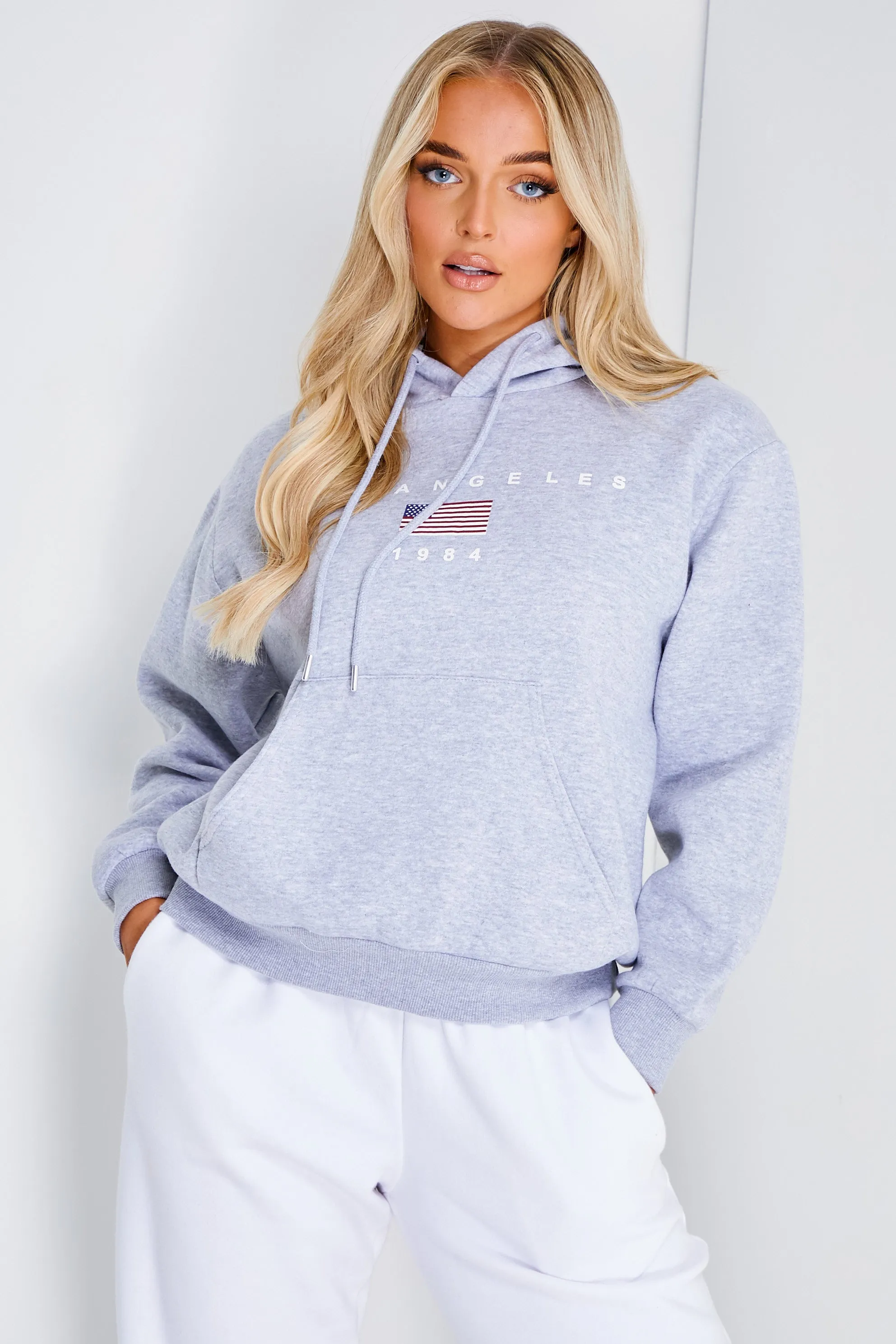 Grey Los Angeles Slogan Oversized Hoodie