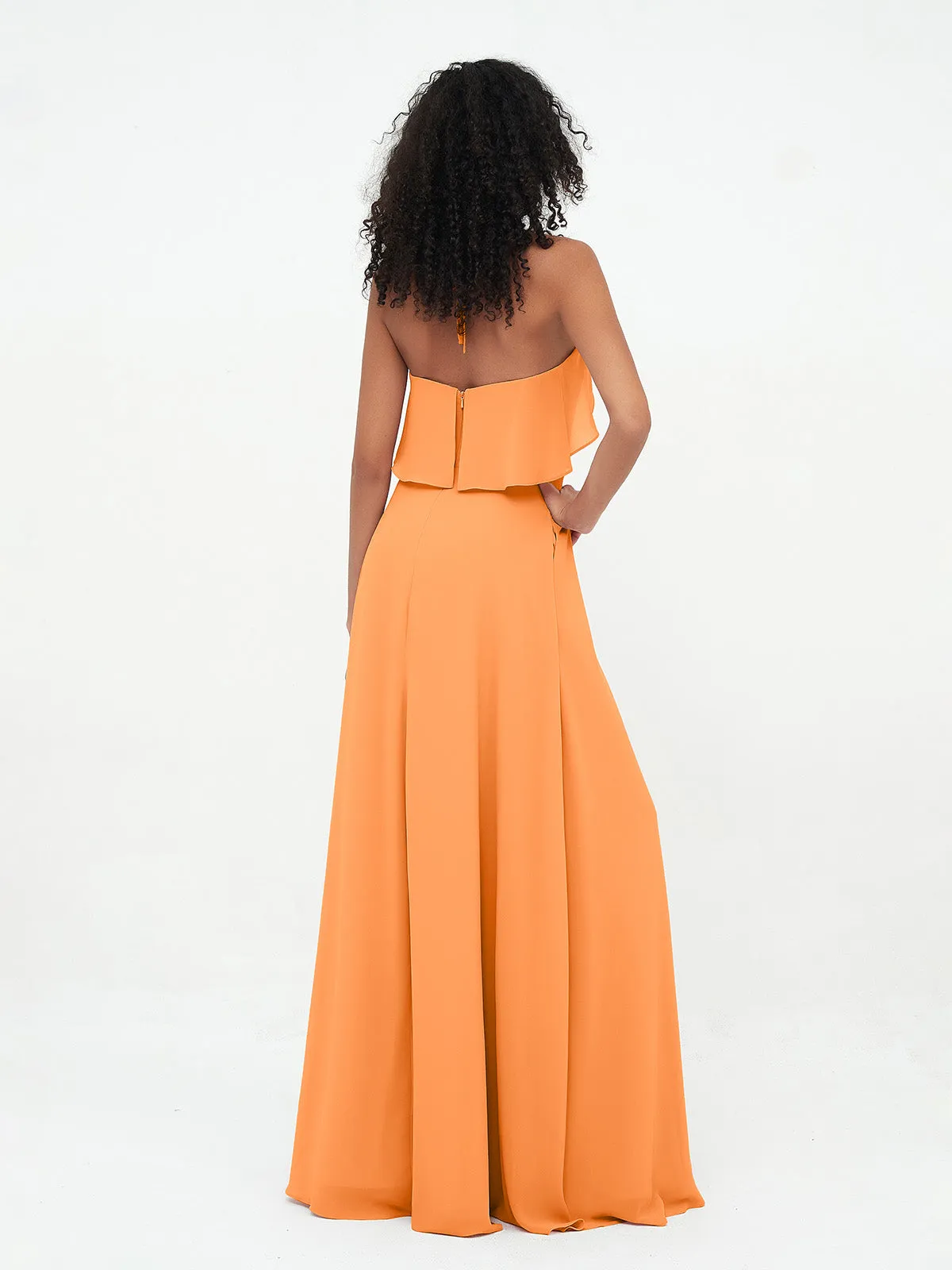 Halter Strap Chiffon Long Bridesmaid Dresses Orange