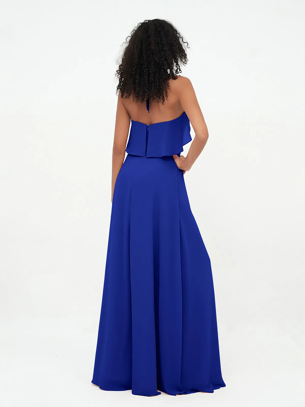 Halter Strap Chiffon Long Bridesmaid Dresses Royal Blue