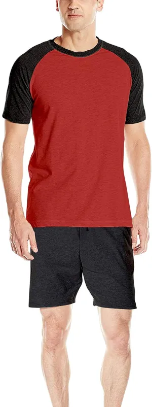 Hanes Men's Adult X-Temp Short Sleeve Cotton Raglan Shirt and Pants Pajamas Pjs Sleepwear Lounge Set