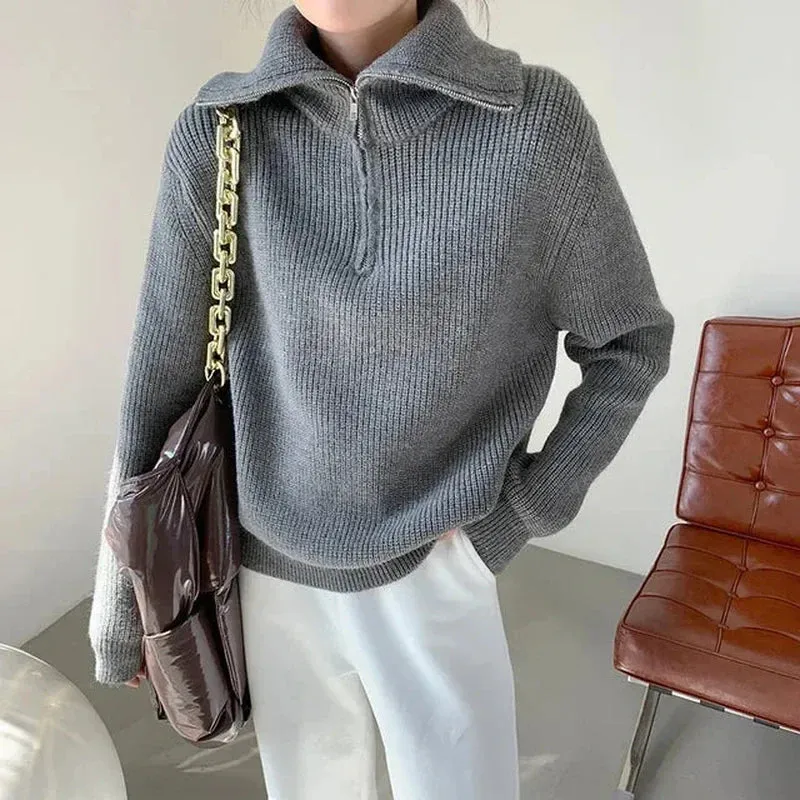 Hannah - Chic half-zip knit sweater for soft comfort and style