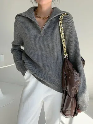 Hannah - Chic half-zip knit sweater for soft comfort and style