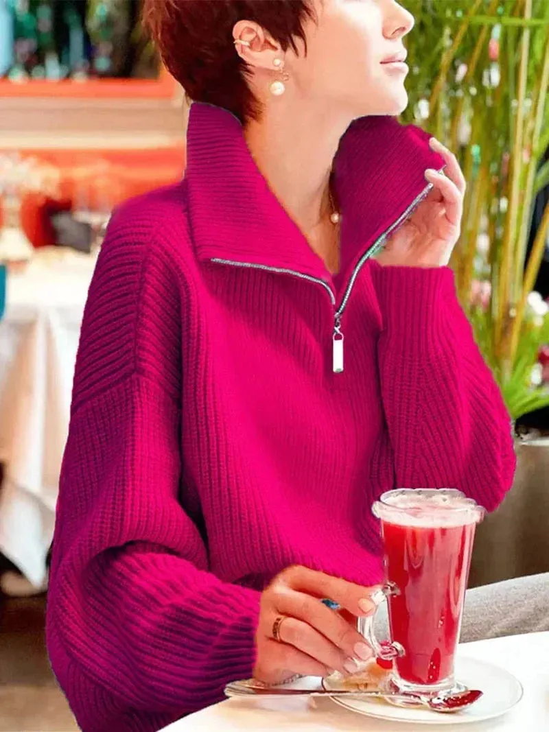 Hannah - Chic half-zip knit sweater for soft comfort and style