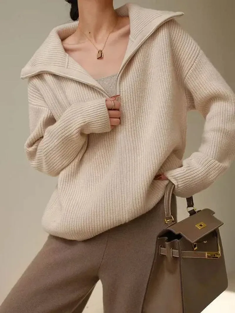 Hannah - Chic half-zip knit sweater for soft comfort and style