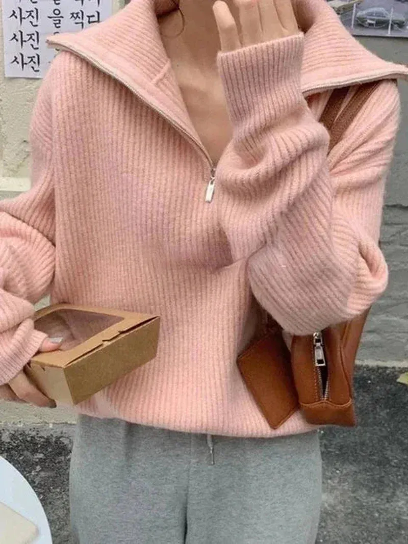 Hannah - Chic half-zip knit sweater for soft comfort and style