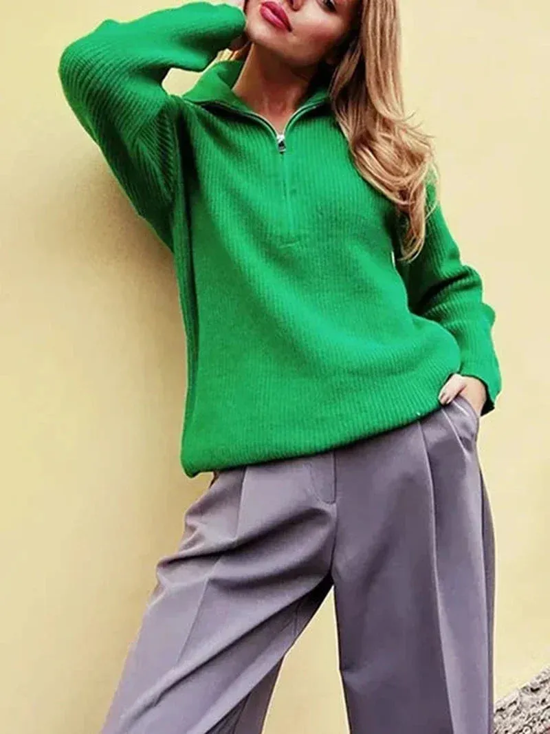 Hannah - Chic half-zip knit sweater for soft comfort and style