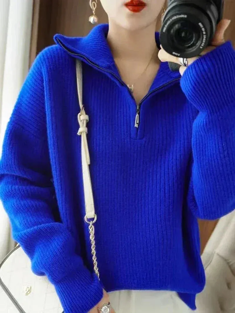 Hannah - Chic half-zip knit sweater for soft comfort and style