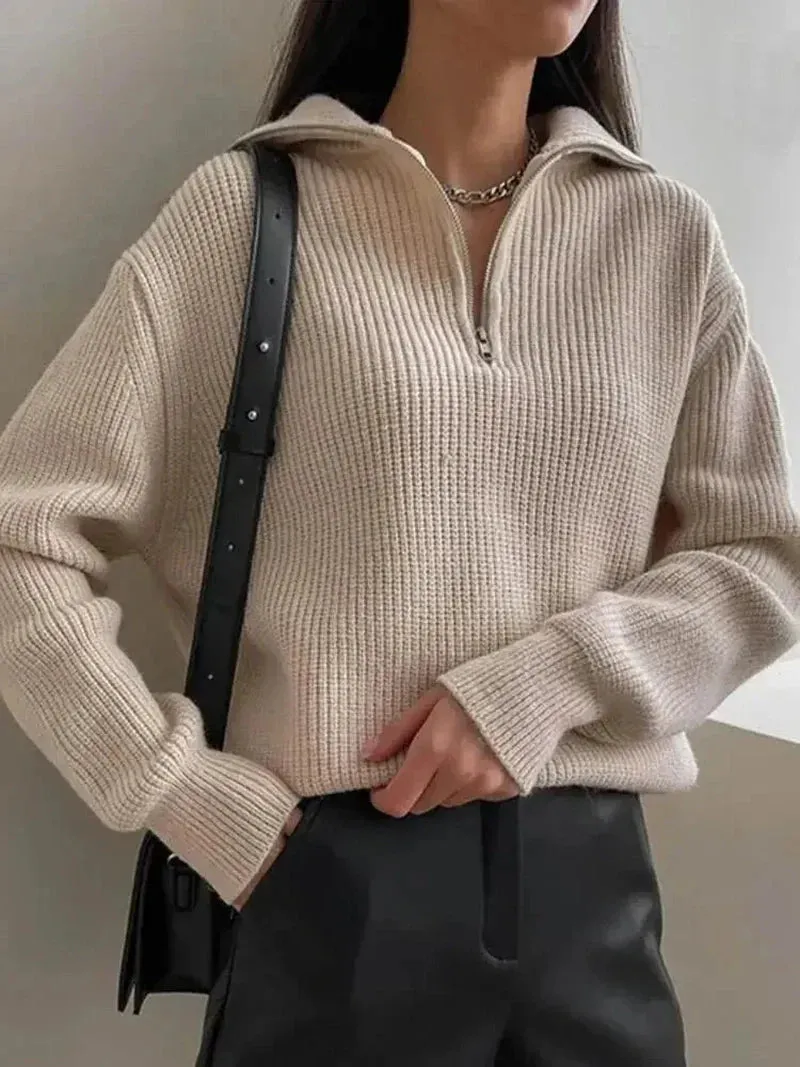 Hannah - Chic half-zip knit sweater for soft comfort and style