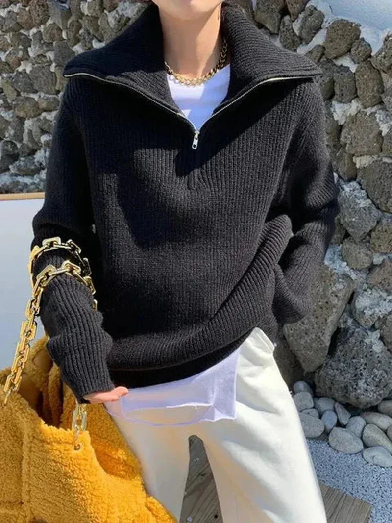 Hannah - Chic half-zip knit sweater for soft comfort and style