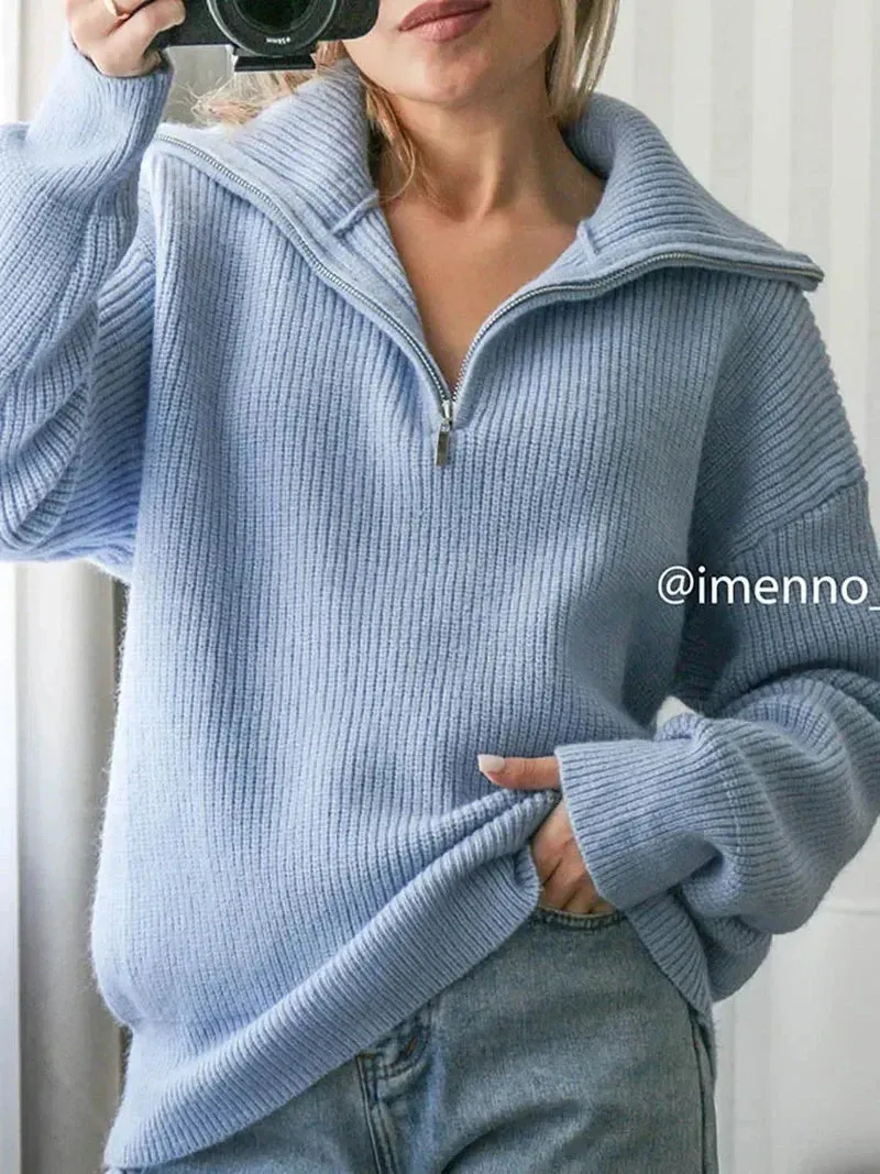 Hannah - Chic half-zip knit sweater for soft comfort and style