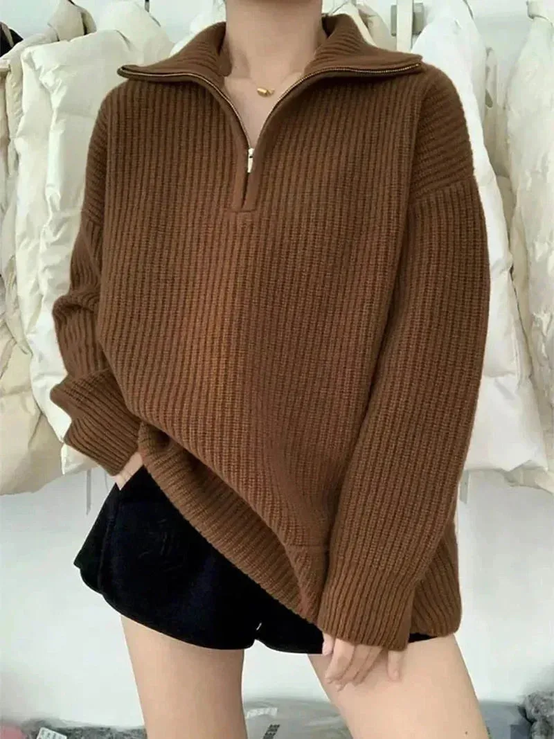 Hannah - Chic half-zip knit sweater for soft comfort and style