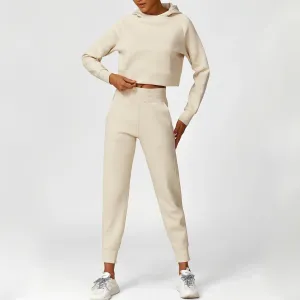 Hooded Short Loose Sweater Sweatpants Yoga Running Fitness Sports Sweater Suit