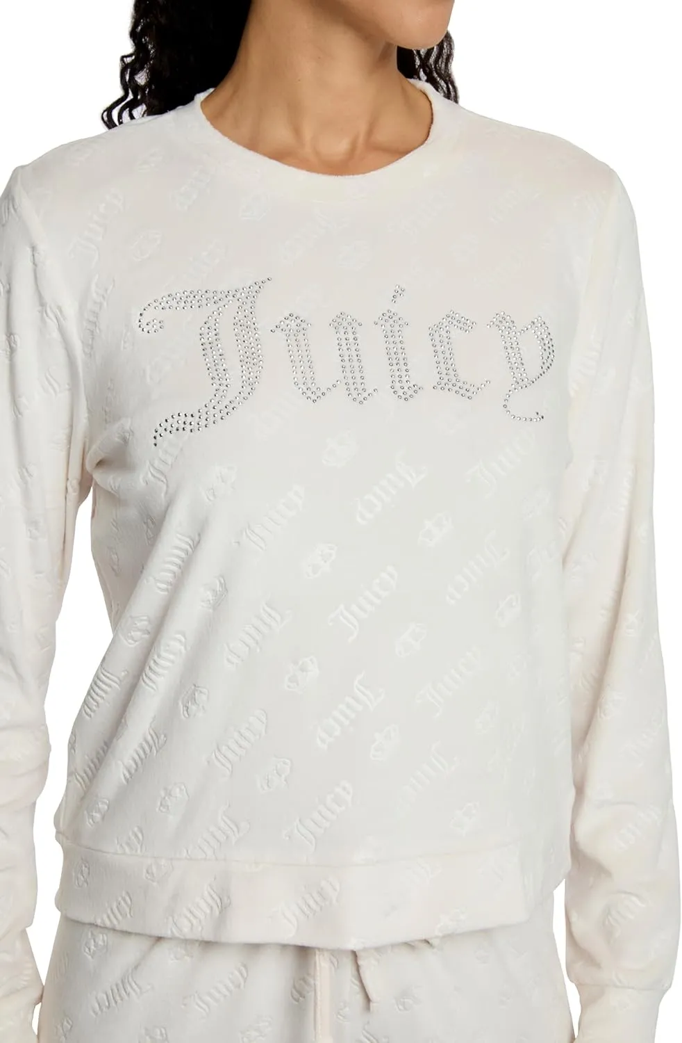 Juicy Couture Women's 2 Piece Velvet Fleece Long Sleeve Pullover Top and Pants Lounge Sleepwear Set