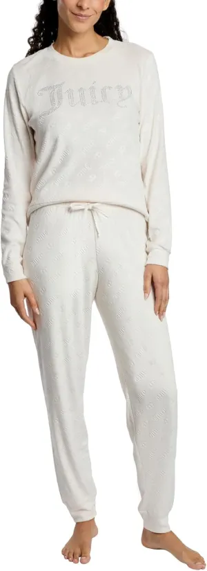 Juicy Couture Women's 2 Piece Velvet Fleece Long Sleeve Pullover Top and Pants Lounge Sleepwear Set