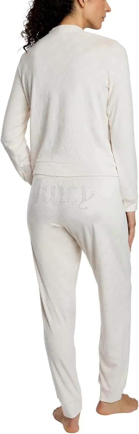 Juicy Couture Women's 2 Piece Velvet Fleece Long Sleeve Pullover Top and Pants Lounge Sleepwear Set