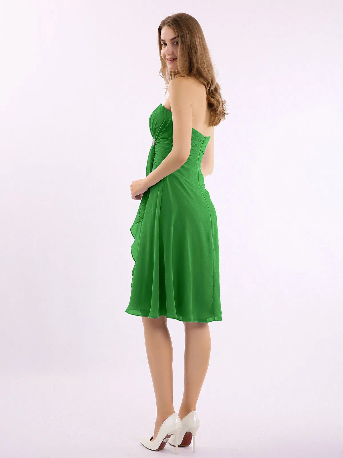 Knee Length Chiffon Dress with Sweetheart Neck-Green Plus Size