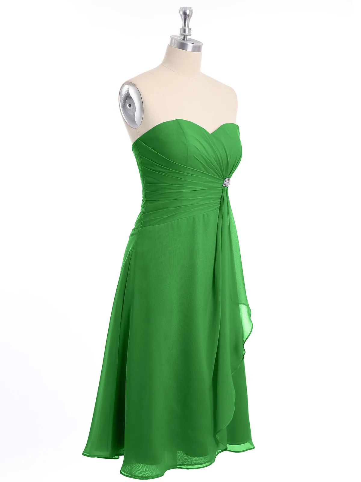 Knee Length Chiffon Dress with Sweetheart Neck-Green Plus Size