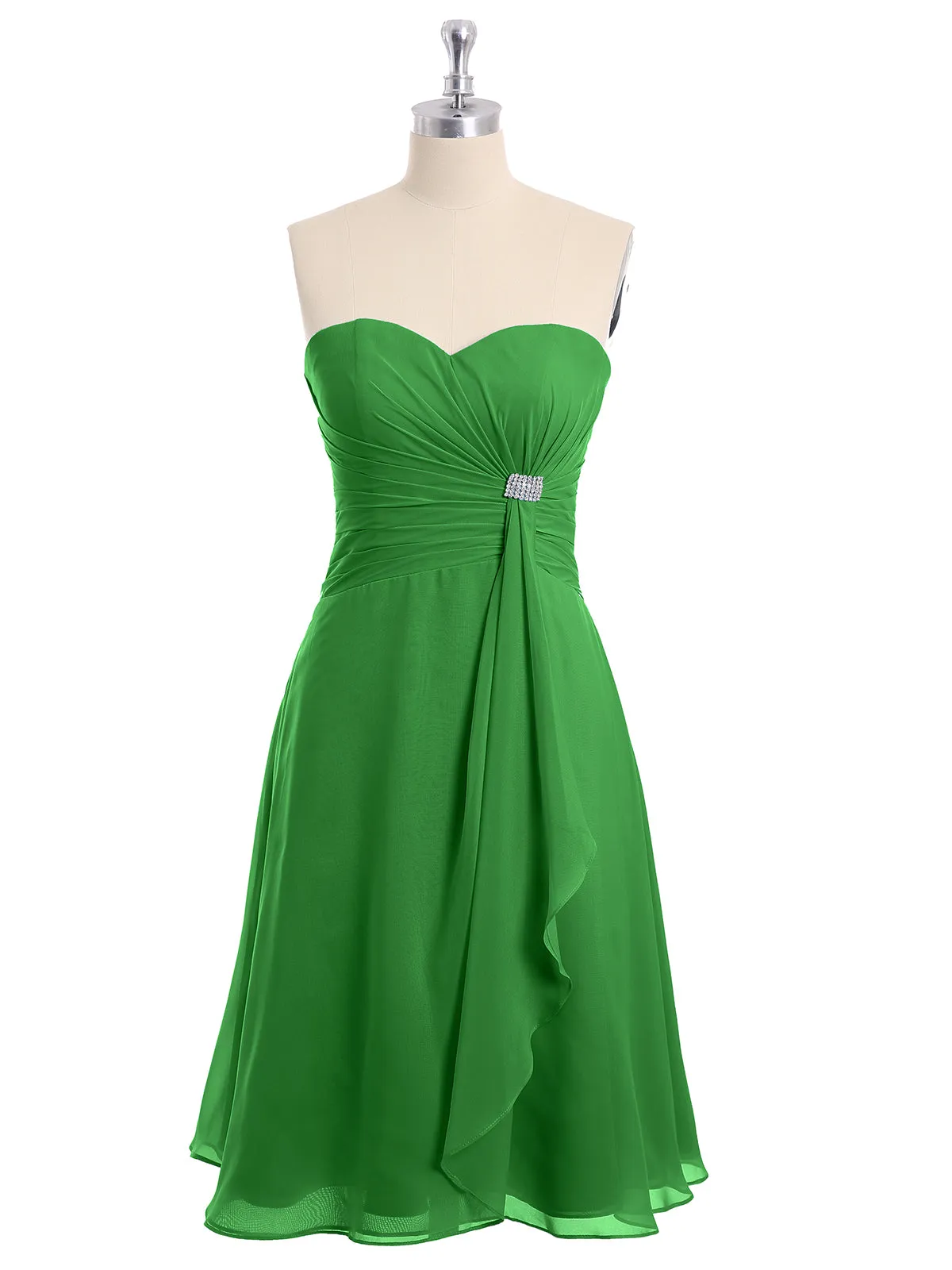Knee Length Chiffon Dress with Sweetheart Neck-Green Plus Size