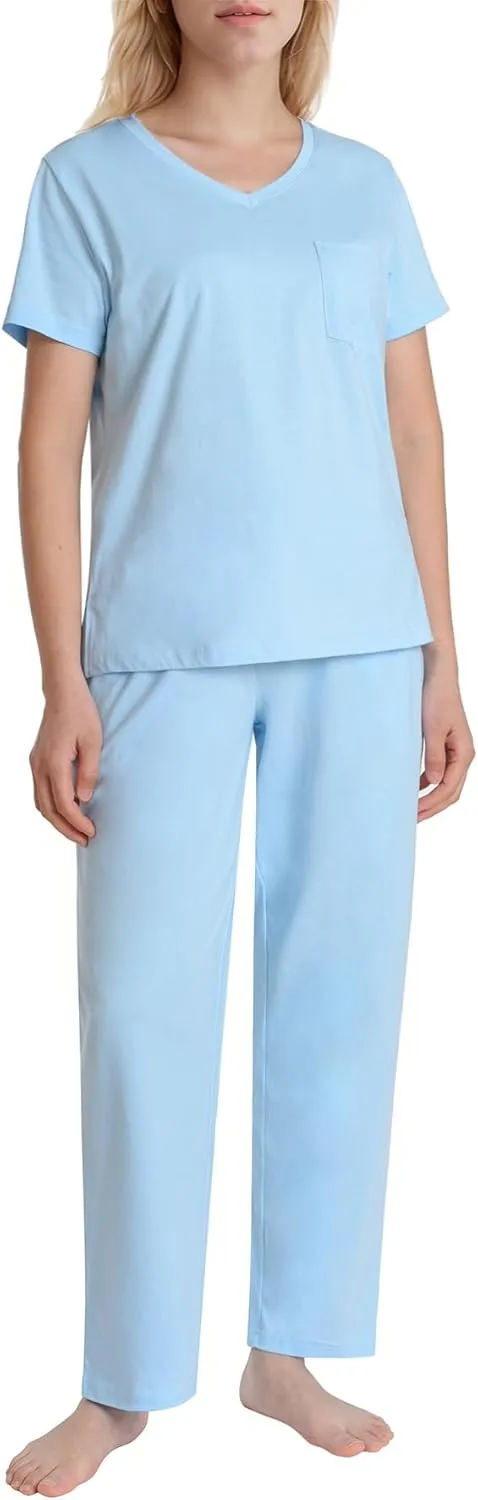 Latuza Women's Petite Cotton Pajamas Set Petite Length Pants with Pockets