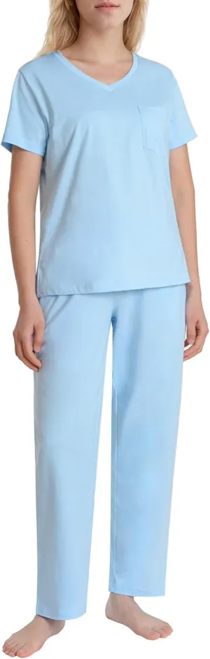 Latuza Women's Petite Cotton Pajamas Set Petite Length Pants with Pockets
