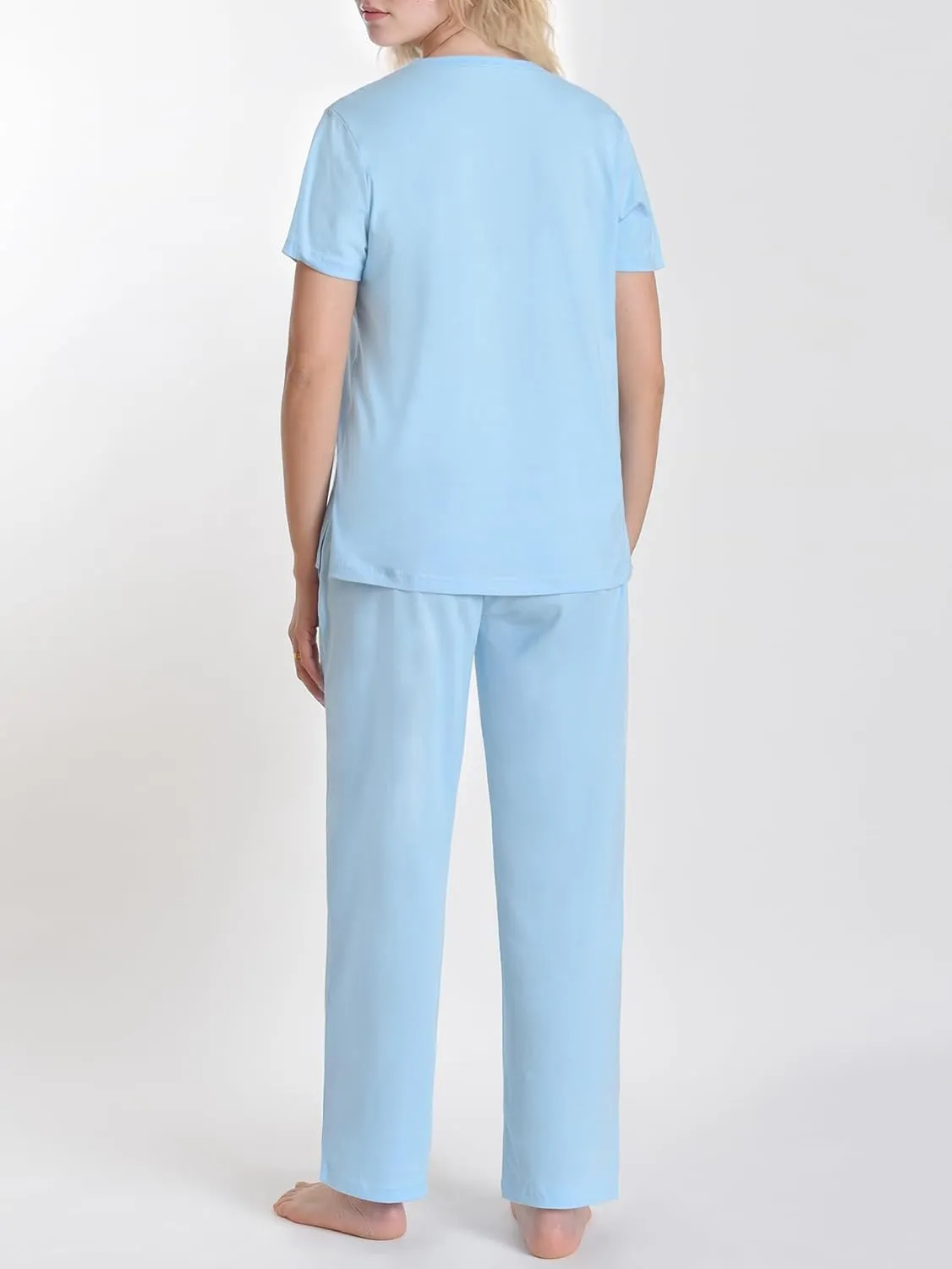 Latuza Women's Petite Cotton Pajamas Set Petite Length Pants with Pockets
