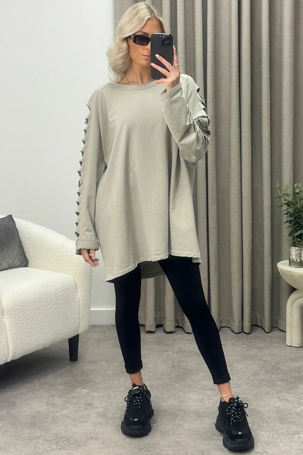 Lisa Beige Slash Sleeve Oversized Jumper Dress