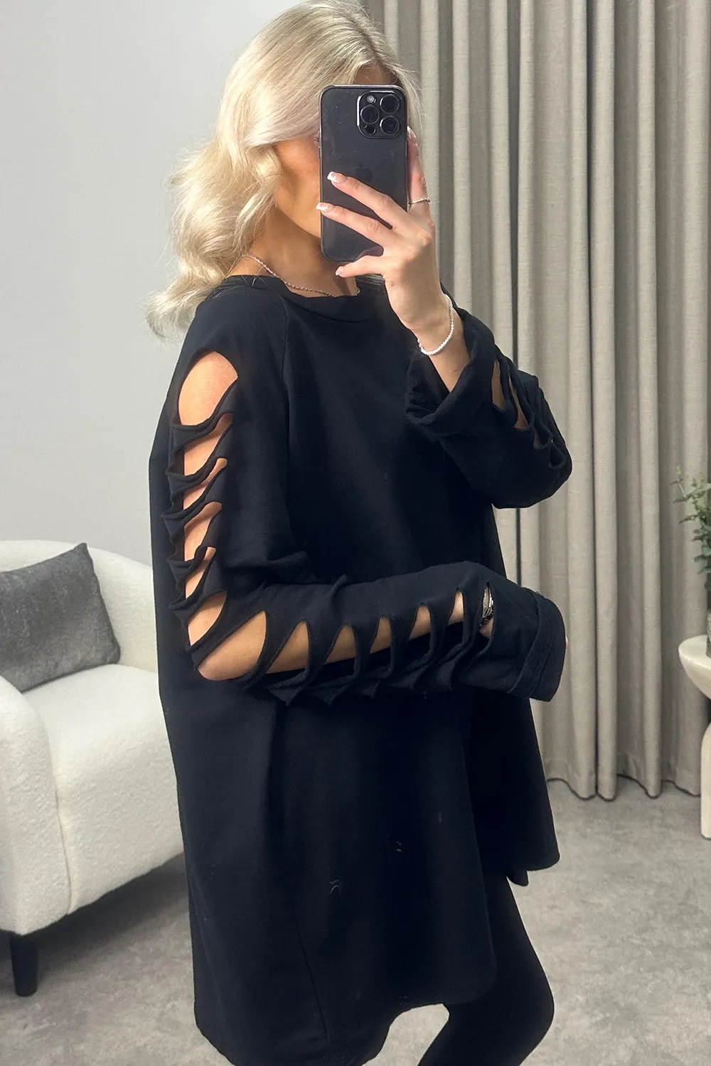 Lisa Black Slash Sleeve Oversized Jumper Dress