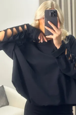 Lisa Black Slash Sleeve Oversized Jumper Dress