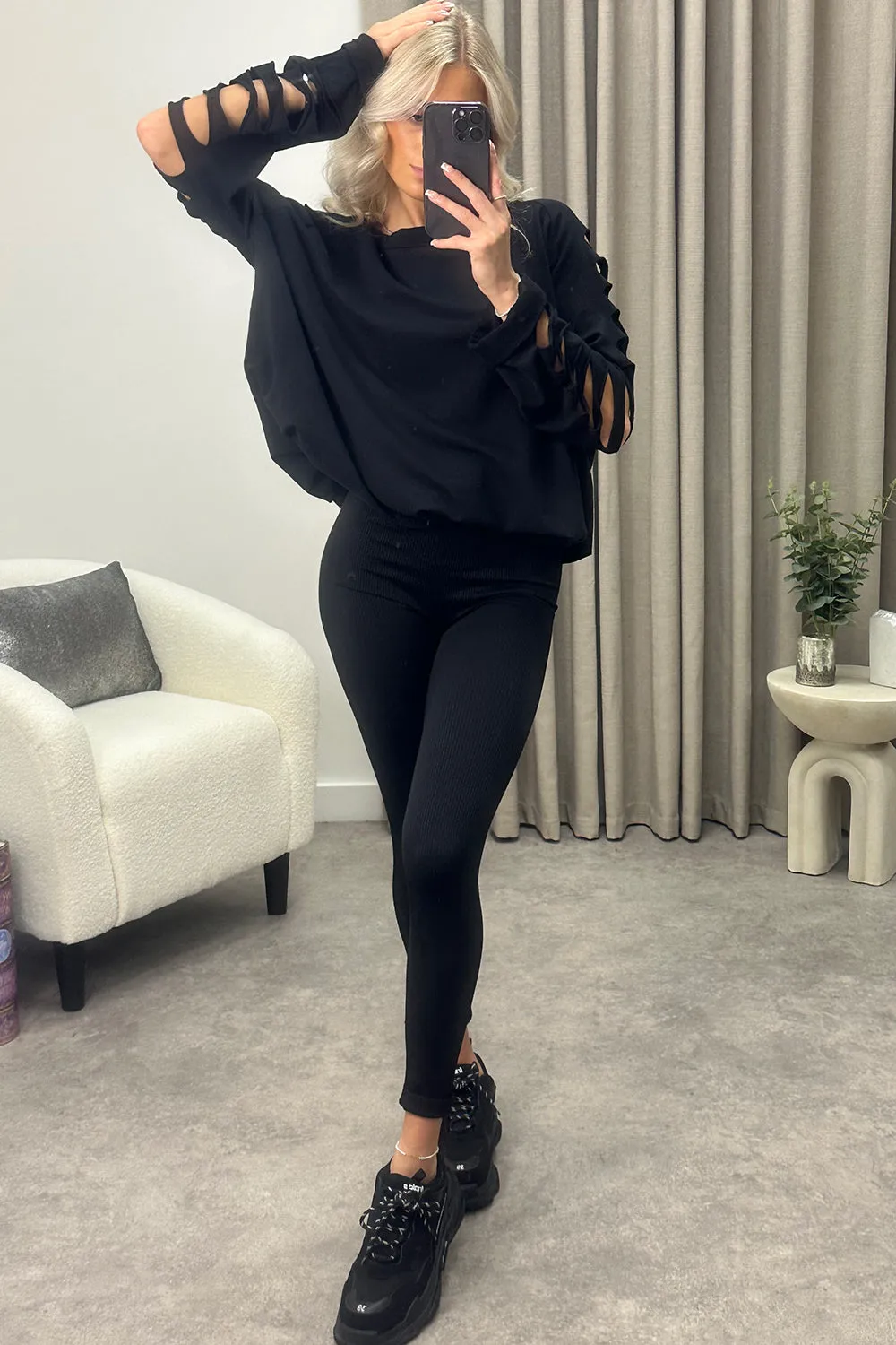 Lisa Black Slash Sleeve Oversized Jumper Dress