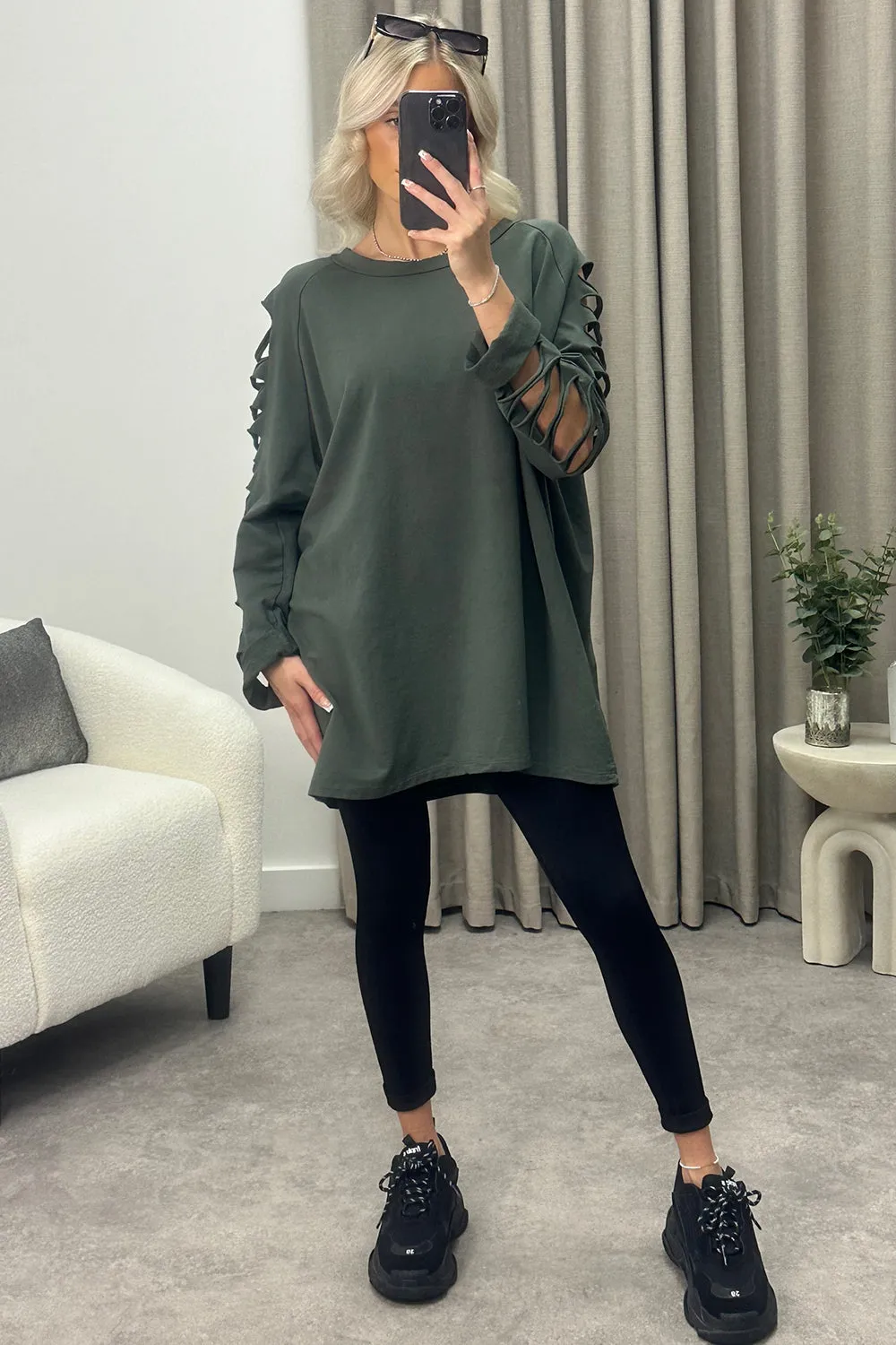 Lisa Khaki Slash Sleeve Oversized Jumper Dress
