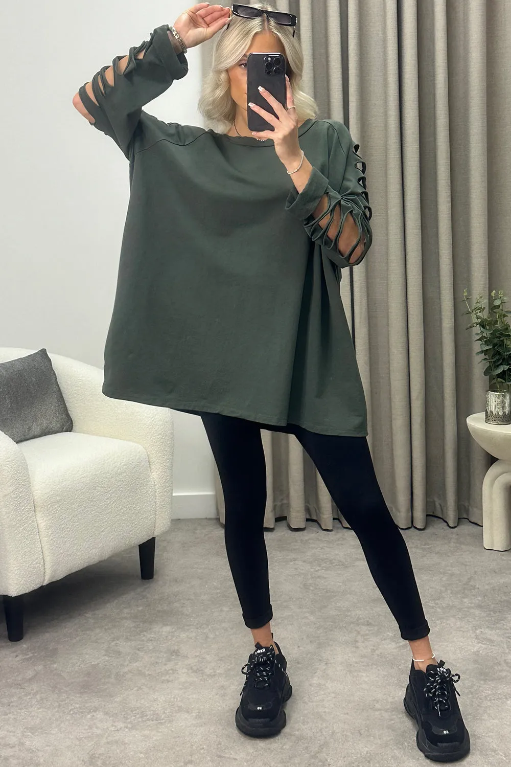 Lisa Khaki Slash Sleeve Oversized Jumper Dress
